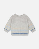 Cotton Knit Striped Button Front Cardigan Light Heather Grey - H30BT31_01910