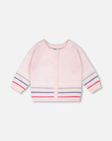 Cotton Knit Striped Button Front Cardigan Light Pink - H30BT31_06007