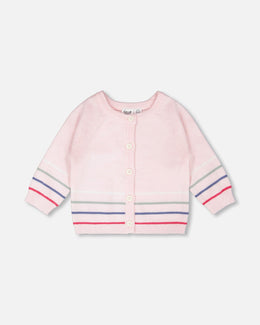 Cotton Knit Striped Button Front Cardigan Light Pink - H30BT31_06007