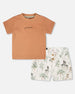 Cotton Rib Jersey T-Shirt And Organic Cotton Jersey Short Set Caramel And Beige Zebra Print Sets Deux par Deux 