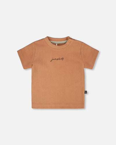 Cotton Rib Jersey T-Shirt And Organic Cotton Jersey Short Set Caramel And Beige Zebra Print - H30C11_01080