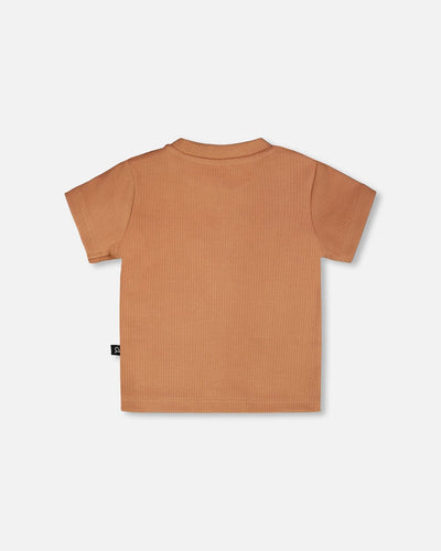 Cotton Rib Jersey T-Shirt And Organic Cotton Jersey Short Set Caramel And Beige Zebra Print - H30C11_01080