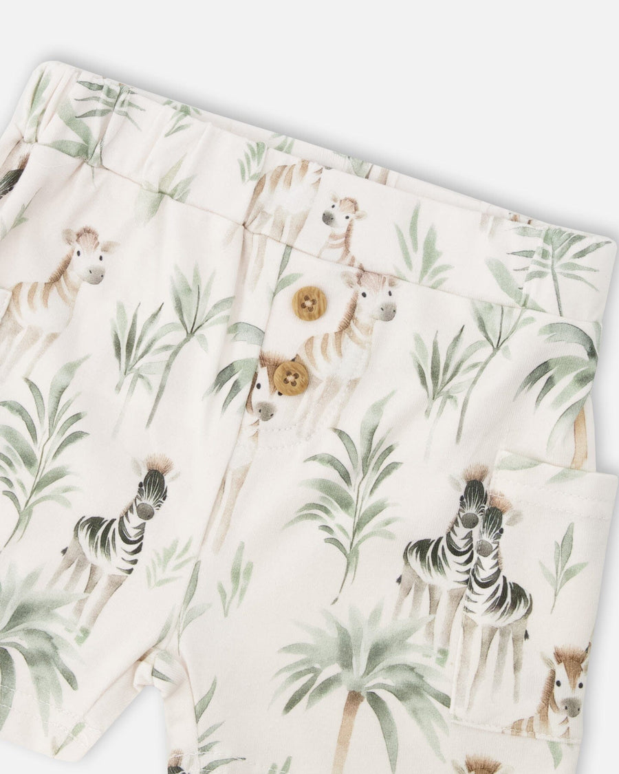 Cotton Rib Jersey T-Shirt And Organic Cotton Jersey Short Set Caramel And Beige Zebra Print - H30C11_01080
