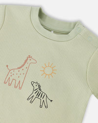 Cotton Rib Jersey T-Shirt And Organic Cotton Jersey Short Set Sage Green And Black - H30C11_03011