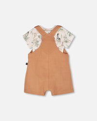 Organic Cotton Jersey Onesie And Cotton Rib Shortall Set Beige Zebra Print And Caramel - H30C13_3H054