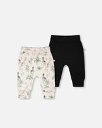 2 Pack Organic Cotton Jersey Evolutive Pants Beige Zebra Print - H30C21_09990