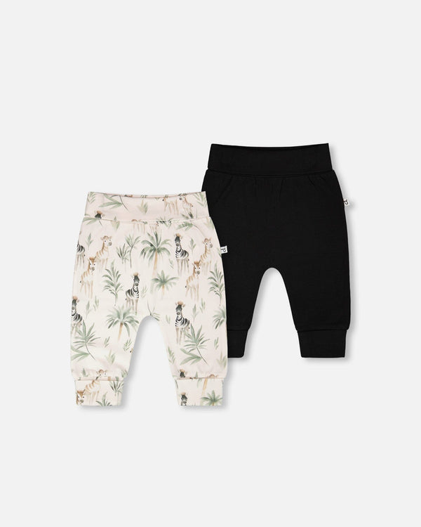 2 Pack Organic Cotton Jersey Evolutive Pants Beige Zebra Print - H30C21_09990