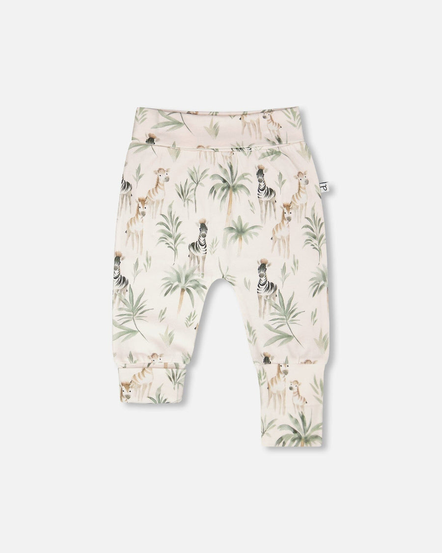 2 Pack Organic Cotton Jersey Evolutive Pants Beige Zebra Print - H30C21_09990