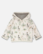 Organic Cotton Jersey Reversible Hooded Jacket Beige Zebra Print - H30C30_3H054