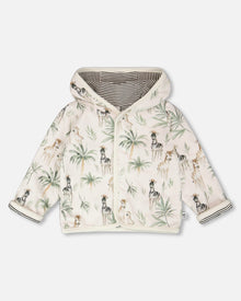 Organic Cotton Jersey Reversible Hooded Jacket Beige Zebra Print - H30C30_3H054