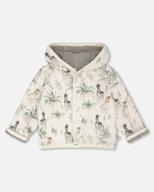 Organic Cotton Jersey Reversible Hooded Jacket Beige Zebra Print - H30C30_3H054