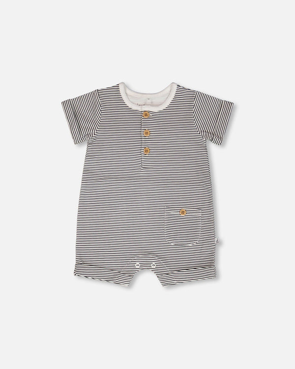 Cotton Jersey Romper Black And Off White Stripes One-Piece & Baby Rompers Deux par Deux 