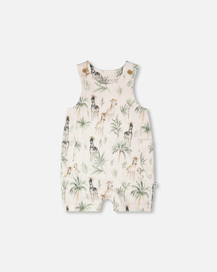 Organic Cotton Jersey Romper Beige Zebra Print - H30C41_3H054