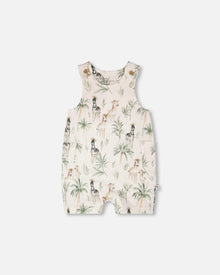Organic Cotton Jersey Romper Beige Zebra Print - H30C41_3H054