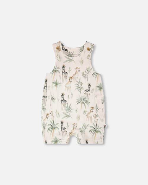 Organic Cotton Jersey Romper Beige Zebra Print - H30C41_3H054