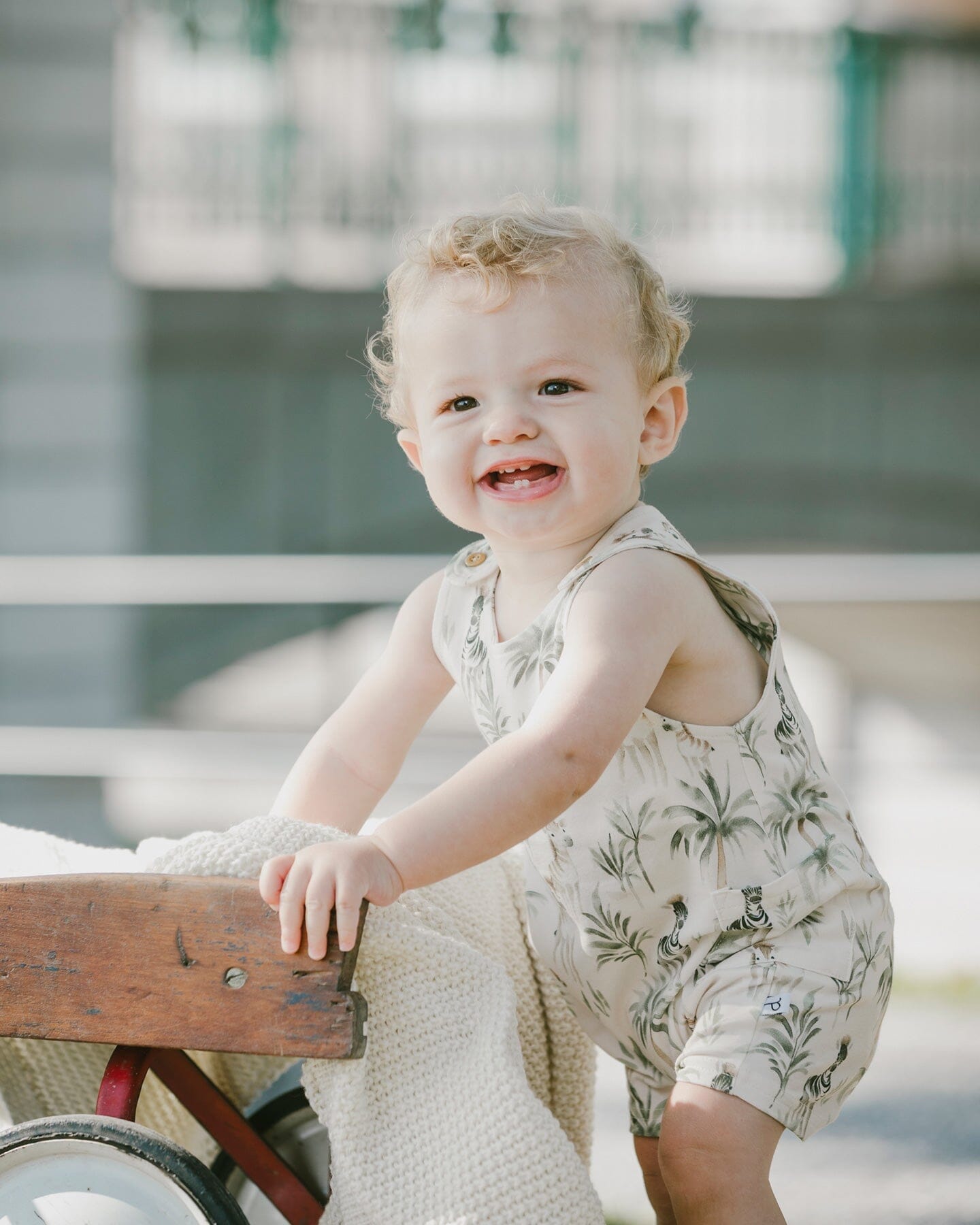 Organic Cotton Jersey Romper Beige Zebra Print - H30C41_3H054
