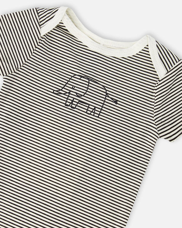 Evolutive Jersey Onesie Black And Off White Stripes - H30C70_3H055