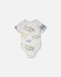 Evolutive Organic Cotton Jersey Onesie Grey Mix Turtle Print - H30C70_3H060
