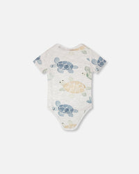 Evolutive Organic Cotton Jersey Onesie Grey Mix Turtle Print - H30C70_3H060