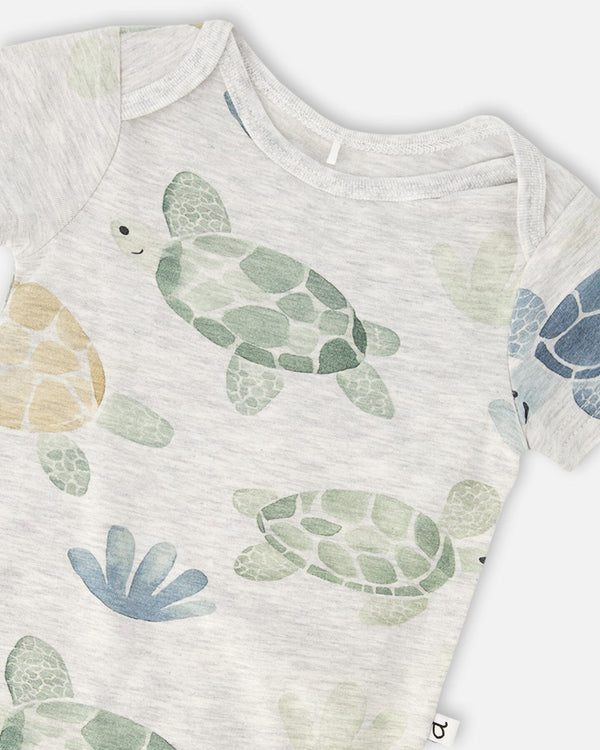 Evolutive Organic Cotton Jersey Onesie Grey Mix Turtle Print - H30C70_3H060