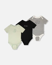 3 Pack Evolutive Organic Cotton Jersey Onesies Sage Green - H30C71_09990