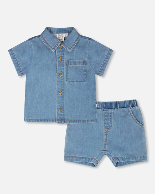 Light Blue Chambray Top And Short Set - H30D10_01250