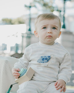 Soft Jersey Sweater And Pants Set White And Grey Stripes - H30D12_3H211