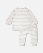 Soft Jersey Sweater And Pants Set White And Grey Stripes - H30D12_3H211