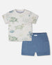Jersey T-Shirt And Organic Cotton Jersey Shorts Set Grey Mix Turtle Print And Medium Blue - H30D13_3H060