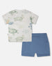Jersey T-Shirt And Organic Cotton Jersey Shorts Set Grey Mix Turtle Print And Medium Blue - H30D13_3H060