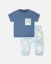 Organic Cotton Jersey T-Shirt And Pants Set Medium Blue And Blue Turtle Print - H30D14_04770