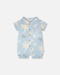 Muslin Romper Blue Turtle Print - H30D41_3H061