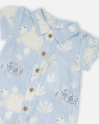 Muslin Romper Blue Turtle Print - H30D41_3H061