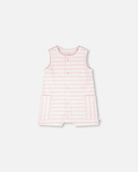 Cotton Striped Romper White And Pink Stripes - H30D42_3H189