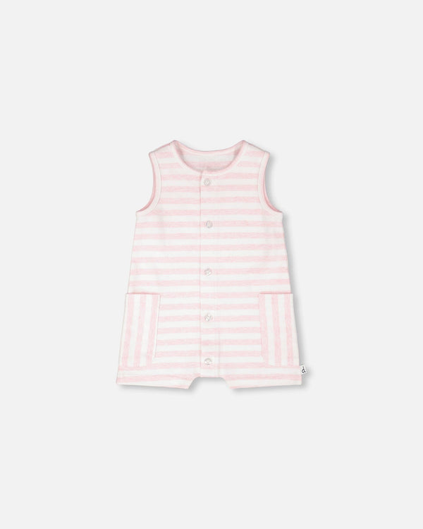 Cotton Striped Romper White And Pink Stripes - H30D42_3H189