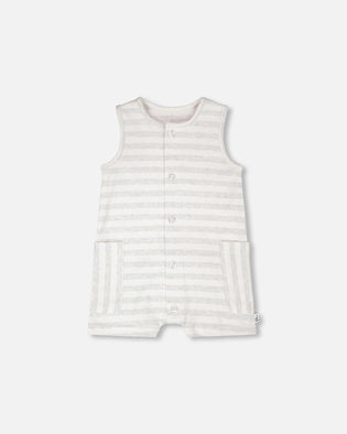 Cotton Striped Romper White And Grey Stripes - H30D42_3H211