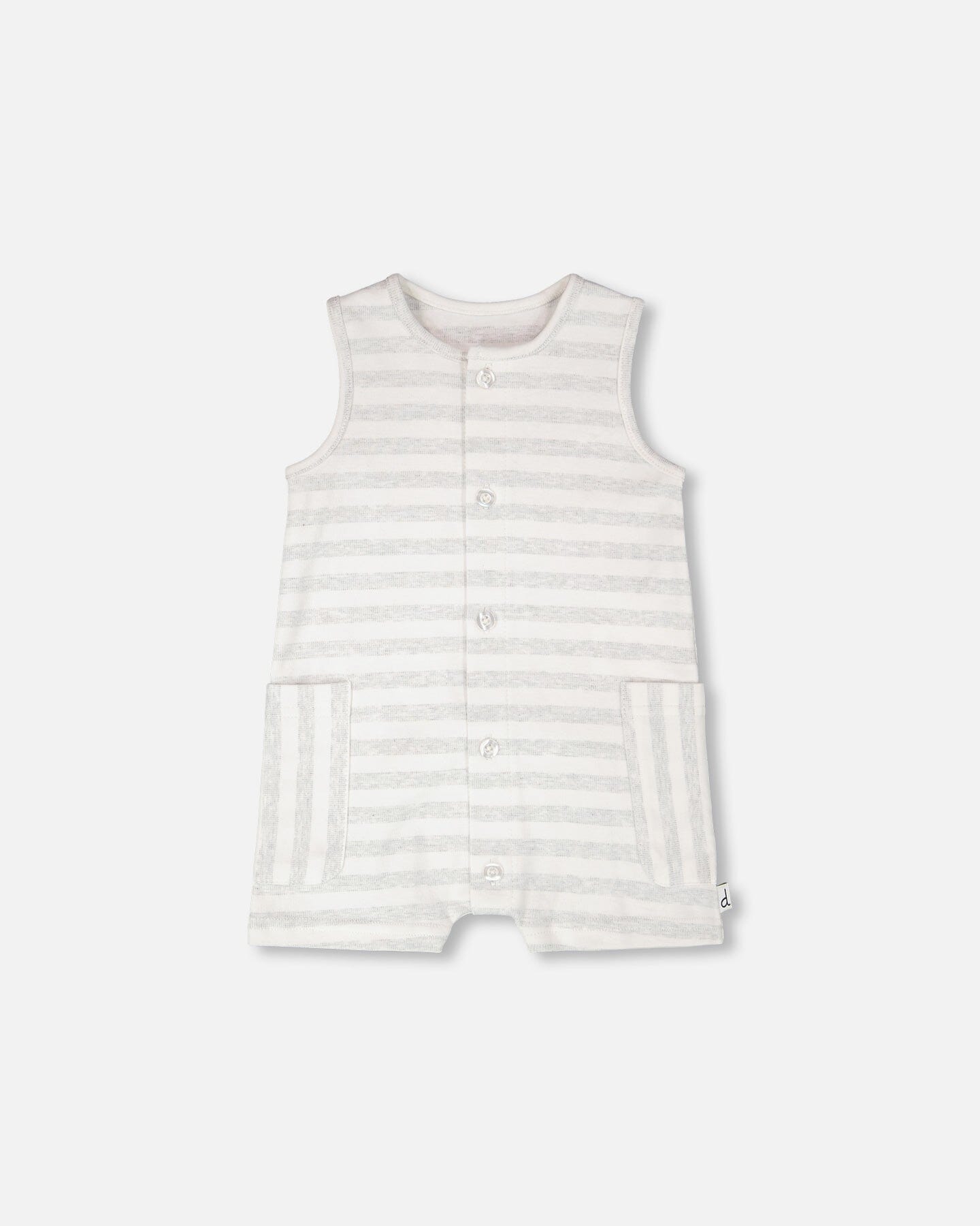 Cotton Striped Romper White And Grey Stripes - H30D42_3H211