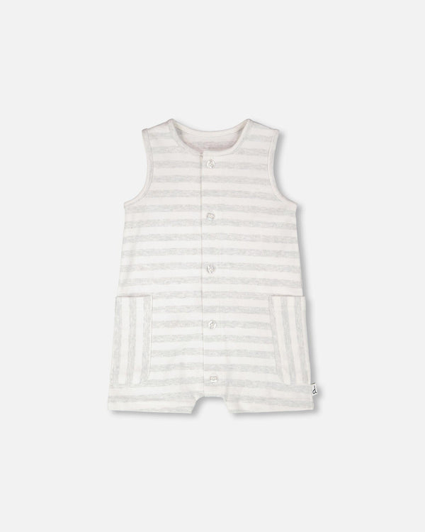 Cotton Striped Romper White And Grey Stripes - H30D42_3H211