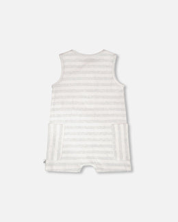 Cotton Striped Romper White And Grey Stripes - H30D42_3H211