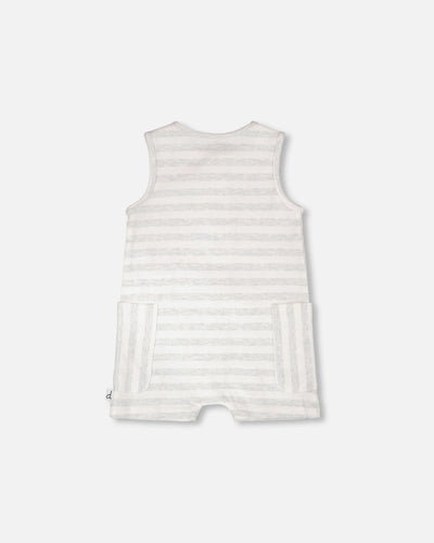 Cotton Striped Romper White And Grey Stripes - H30D42_3H211