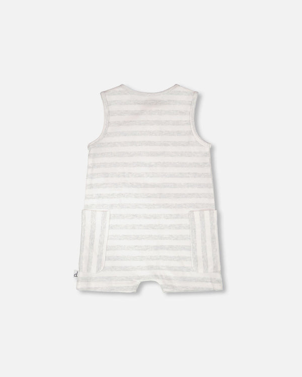 Cotton Striped Romper White And Grey Stripes - H30D42_3H211