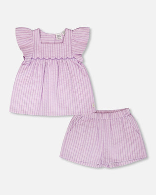 Top And Short Set Lavender Stripes - H30E11_3H108