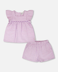 Top And Short Set Lavender Stripes - H30E11_3H108