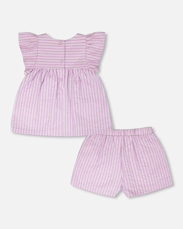 Top And Short Set Lavender Stripes - H30E11_3H108