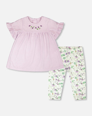 Jersey Tunic And Cotton Capri Set Lavender And Green Printed Flowers - H30E12_05180