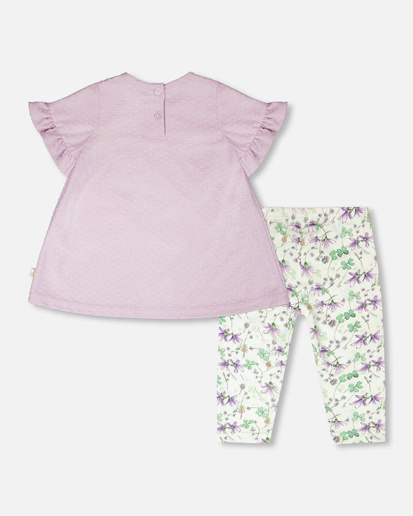 Jersey Tunic And Cotton Capri Set Lavender And Green Printed Flowers - H30E12_05180