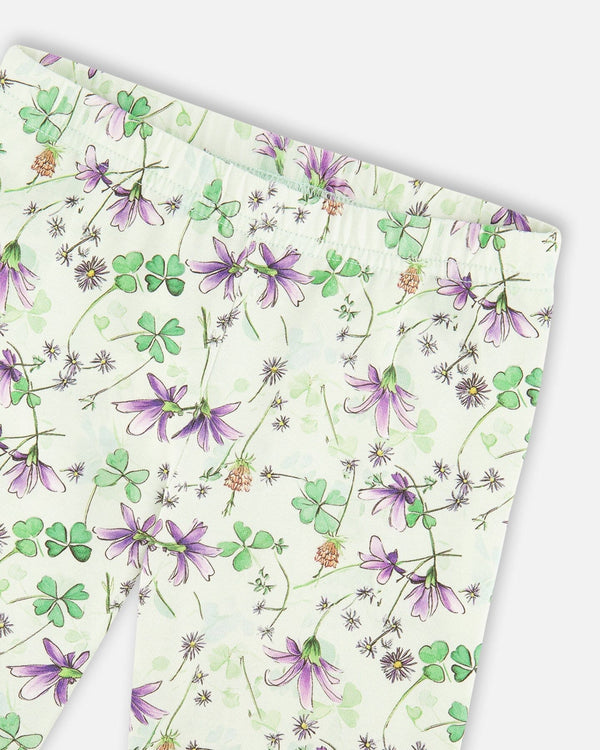 Jersey Tunic And Cotton Capri Set Lavender And Green Printed Flowers - H30E12_05180