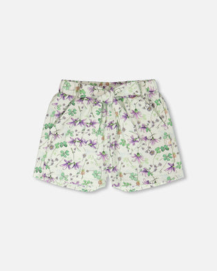 Jersey Shorts Green Printed Flowers - H30E26_3H048