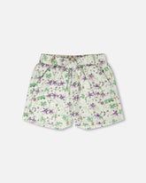 Jersey Shorts Green Printed Flowers