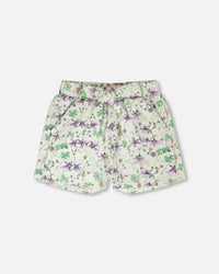 Jersey Shorts Green Printed Flowers - H30E26_3H048
